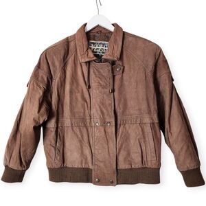 Izzy Vintage 80's Chestnut Brown Leather Bomber Jacket Size Large